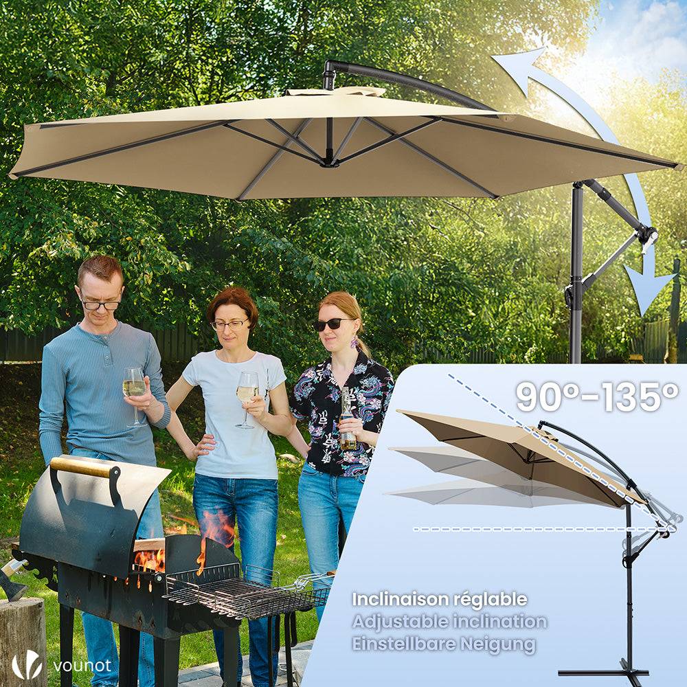 Parasol déporté inclinable 3M avec housse de protection Kaki - Inclinaison réglable - Rotatif 360° - Manivelle anti-retour - VOUNOT® - Image 3