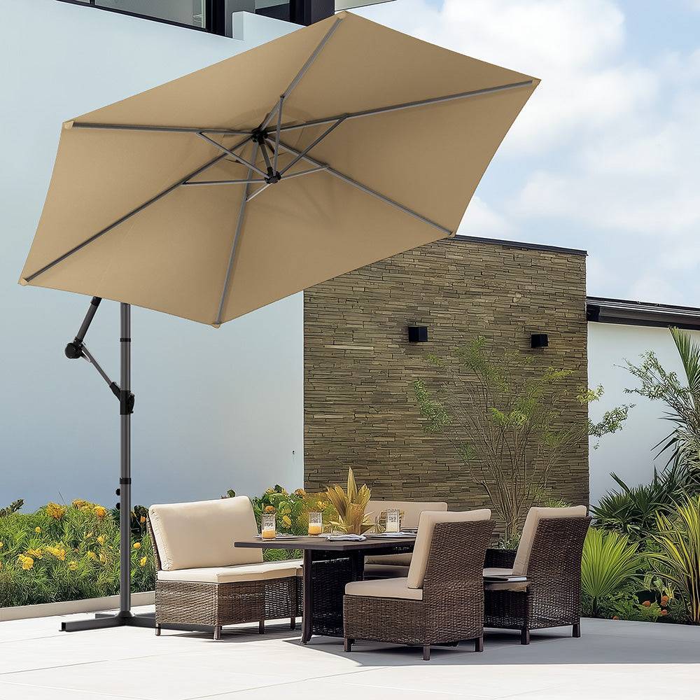 Parasol déporté inclinable 3M avec housse de protection Kaki - Inclinaison réglable - Rotatif 360° - Manivelle anti-retour - VOUNOT® - Image 2