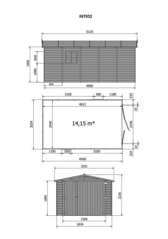 Gartflex - Garage en bois, surface utile 14.15m², 490x303cm, ep 19mm, INT032/GARTFLEX - Image 2