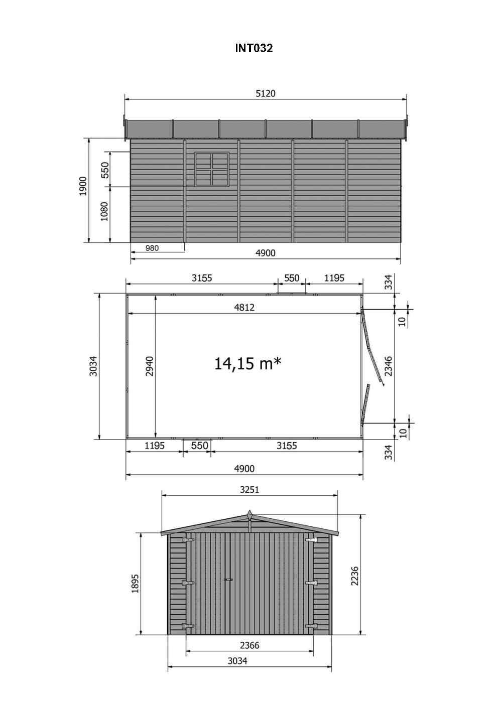 Gartflex - Garage en bois, surface utile 14.15m², 490x303cm, ep 19mm, INT032/GARTFLEX - Image 2