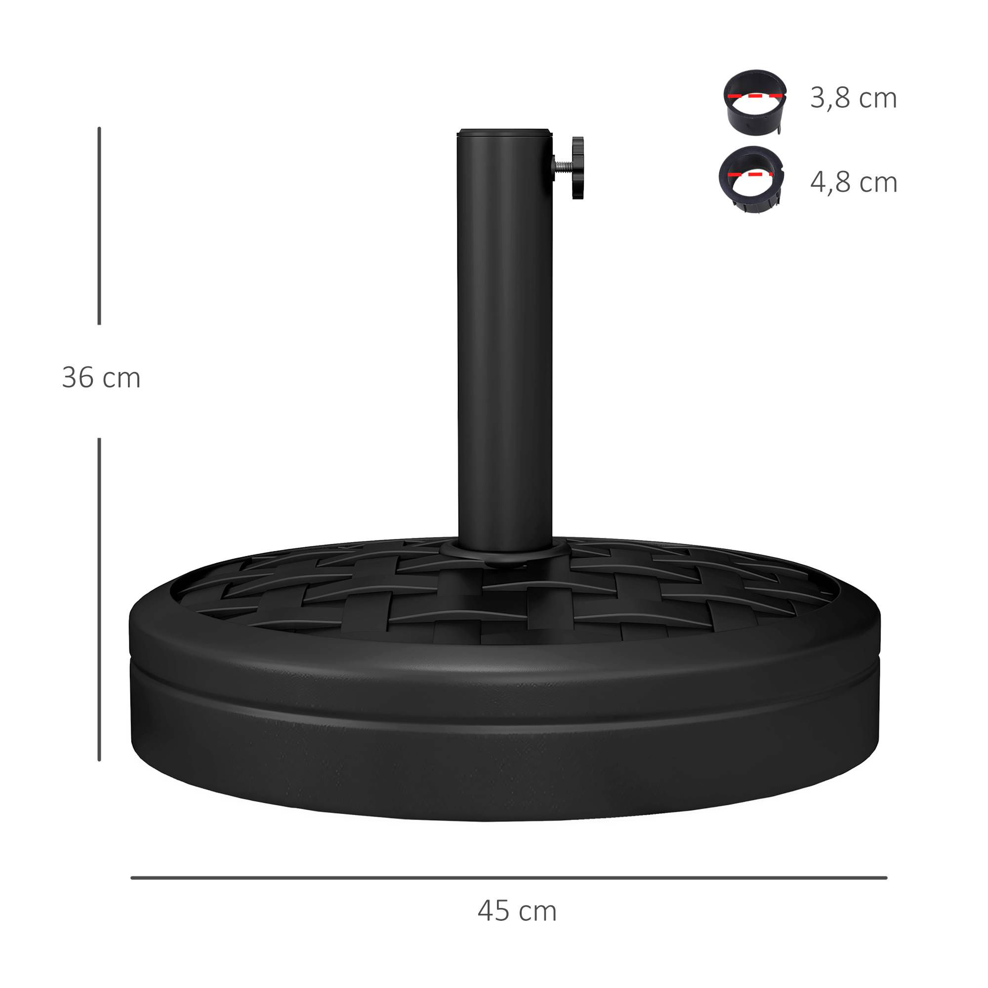 Pied parasol rond béton et résine jardin maintien stable 45cm noir - ComfortXL Outdoor Living - Image 5