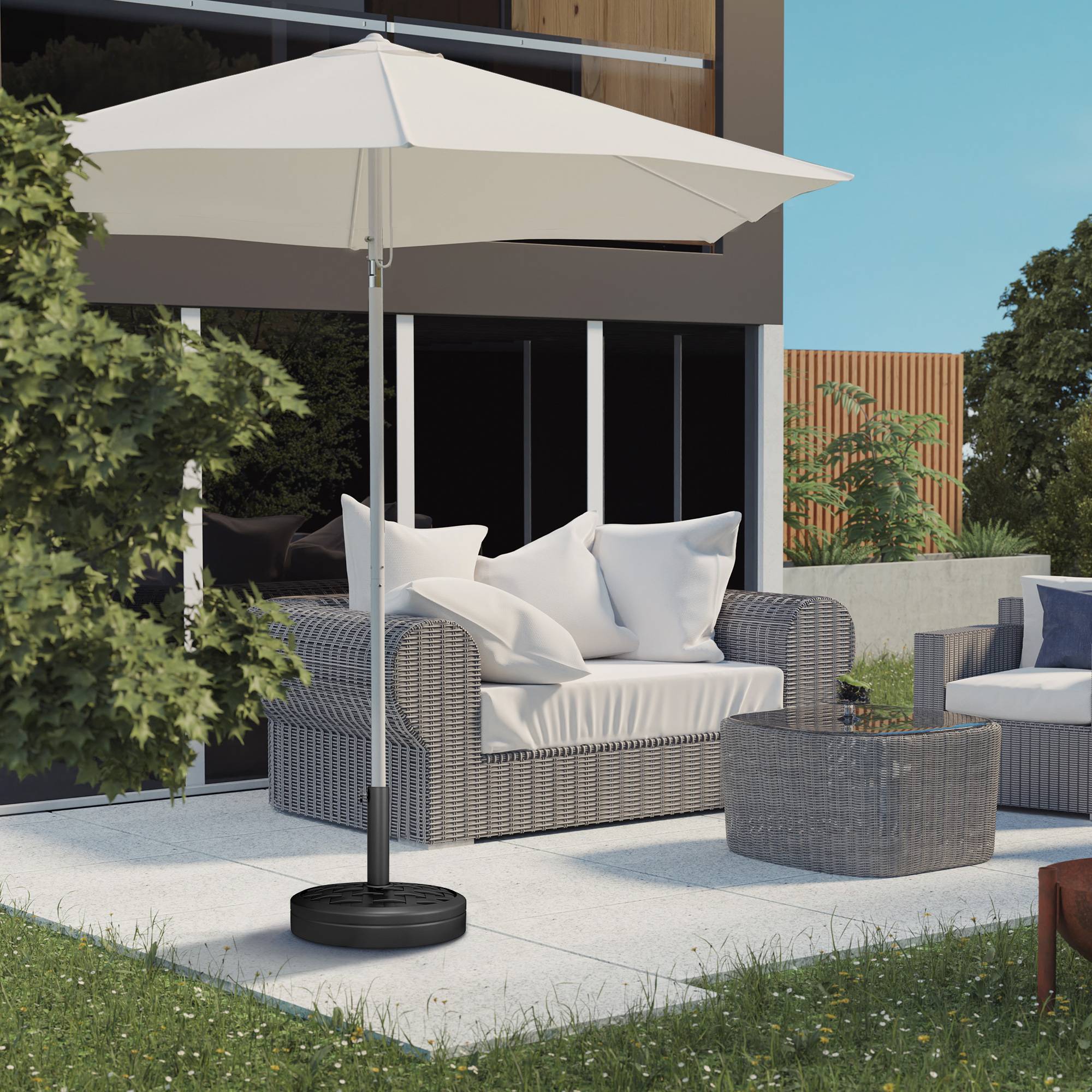 Pied parasol rond béton et résine jardin maintien stable 45cm noir - ComfortXL Outdoor Living - Image 3