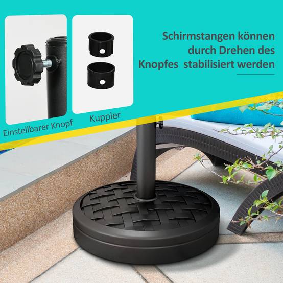 Pied parasol rond béton et résine jardin maintien stable 45cm noir - ComfortXL Outdoor Living - Image 6