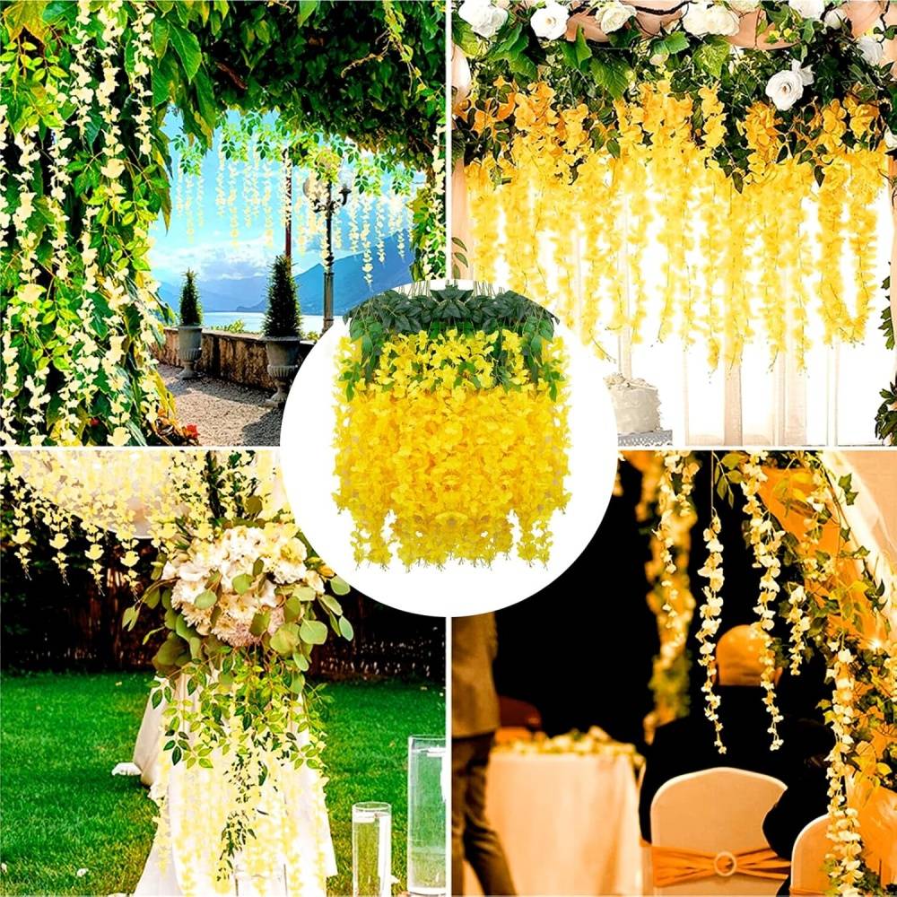 Décoration Plafond Glycine et Cassia Artificielles Jaune - Lot de 2 - Fleurs Réalistes Sans Entretien - Lytech - Image 5