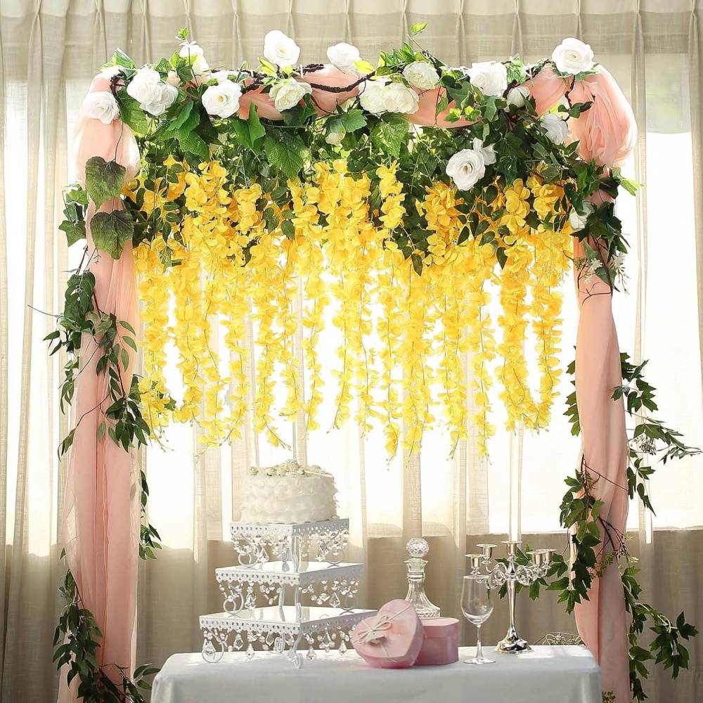 Décoration Plafond Glycine et Cassia Artificielles Jaune - Lot de 2 - Fleurs Réalistes Sans Entretien - Lytech - Image 3