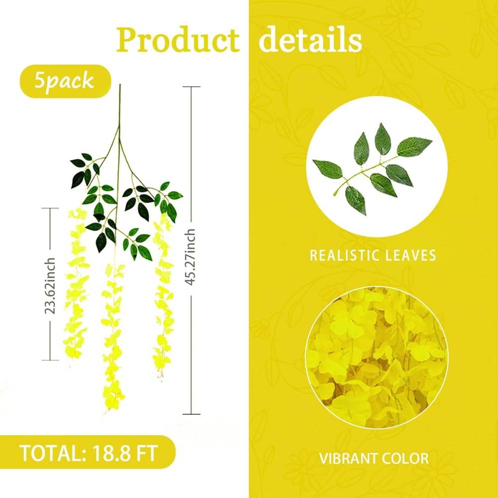 Décoration Plafond Glycine et Cassia Artificielles Jaune - Lot de 2 - Fleurs Réalistes Sans Entretien - Lytech - Image 2