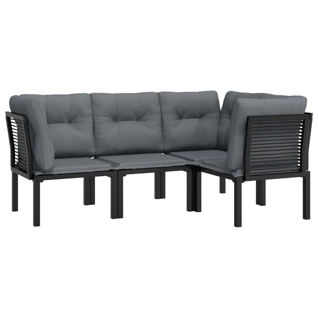 Helloshop26 - Salon de jardin meuble d'extérieur ensemble de mobilier 4 pièces noir et gris résine tressée - Image 1