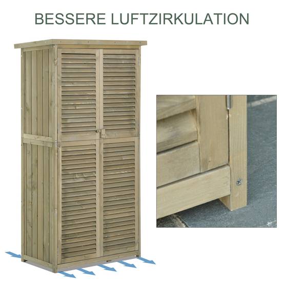 ComfortXL - Armoire de jardin bois sapin et pin 87 x 46,5 x 160 cm grise 4 compartiments toit bitumé portes ventilées - Image 7