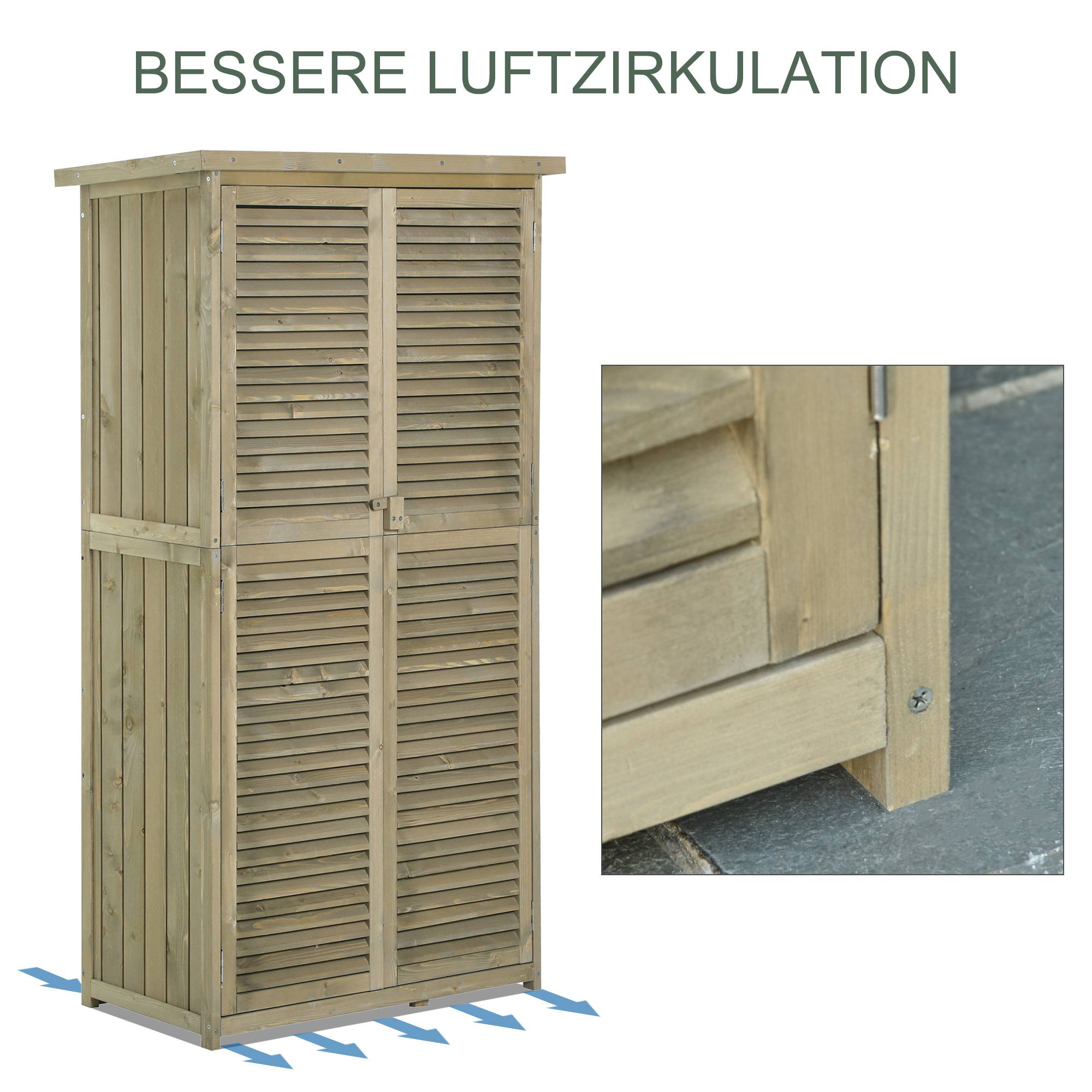 ComfortXL - Armoire de jardin bois sapin et pin 87 x 46,5 x 160 cm grise 4 compartiments toit bitumé portes ventilées - Image 7