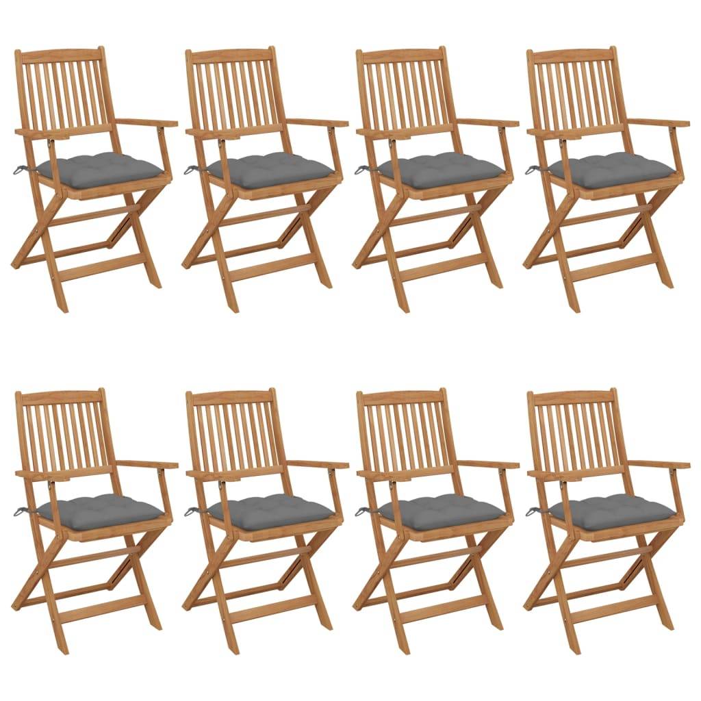 Chaises pliables jardin Bois acacia avec coussins gris 54 x 57 x 91 cm - PANGIVO - Image 1