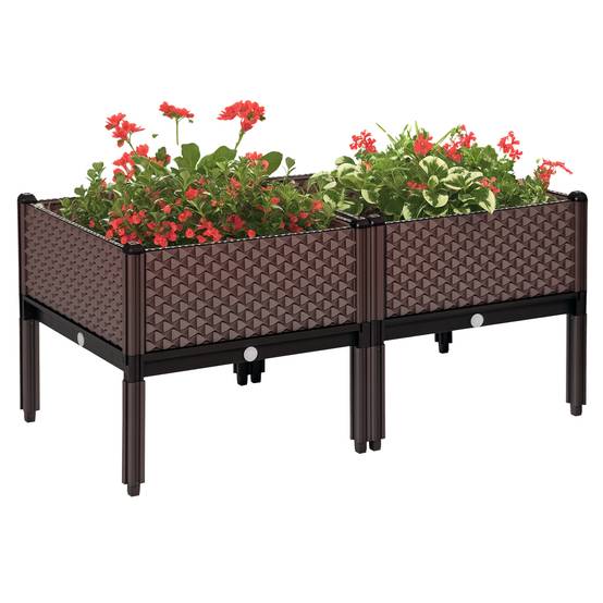 Ensemble de 2 jardinières d'extérieur carrées surélevées, combinaison libre, 50 x 50 x 46,5 cm, marron - Image 1