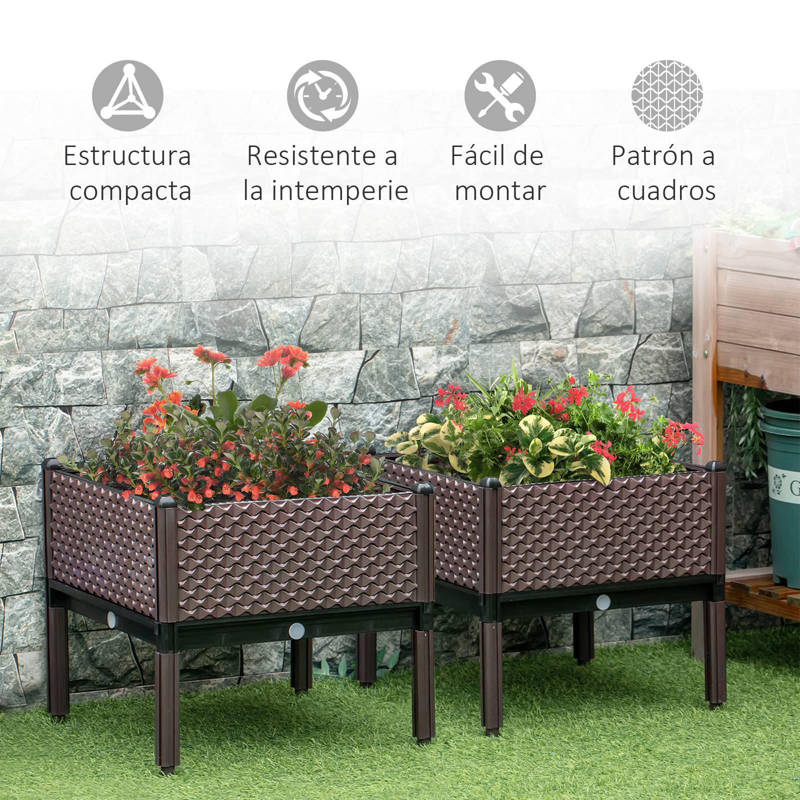 Ensemble de 2 jardinières d'extérieur carrées surélevées, combinaison libre, 50 x 50 x 46,5 cm, marron - Image 9
