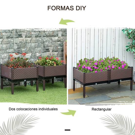 Ensemble de 2 jardinières d'extérieur carrées surélevées, combinaison libre, 50 x 50 x 46,5 cm, marron - Image 7