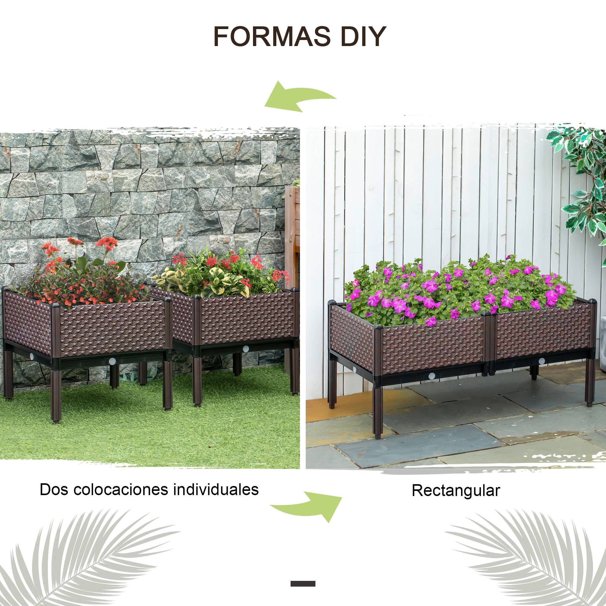 Ensemble de 2 jardinières d'extérieur carrées surélevées, combinaison libre, 50 x 50 x 46,5 cm, marron - Image 7
