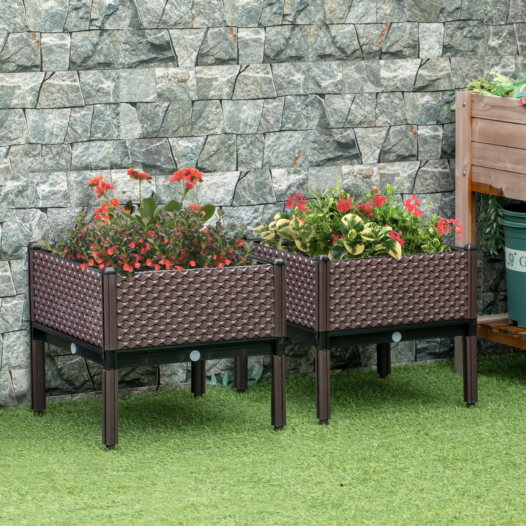 Ensemble de 2 jardinières d'extérieur carrées surélevées, combinaison libre, 50 x 50 x 46,5 cm, marron - Image 3