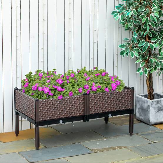 Ensemble de 2 jardinières d'extérieur carrées surélevées, combinaison libre, 50 x 50 x 46,5 cm, marron - Image 4