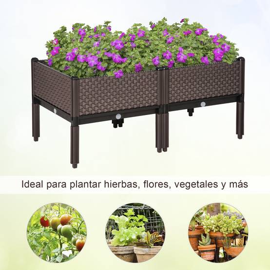 Ensemble de 2 jardinières d'extérieur carrées surélevées, combinaison libre, 50 x 50 x 46,5 cm, marron - Image 8