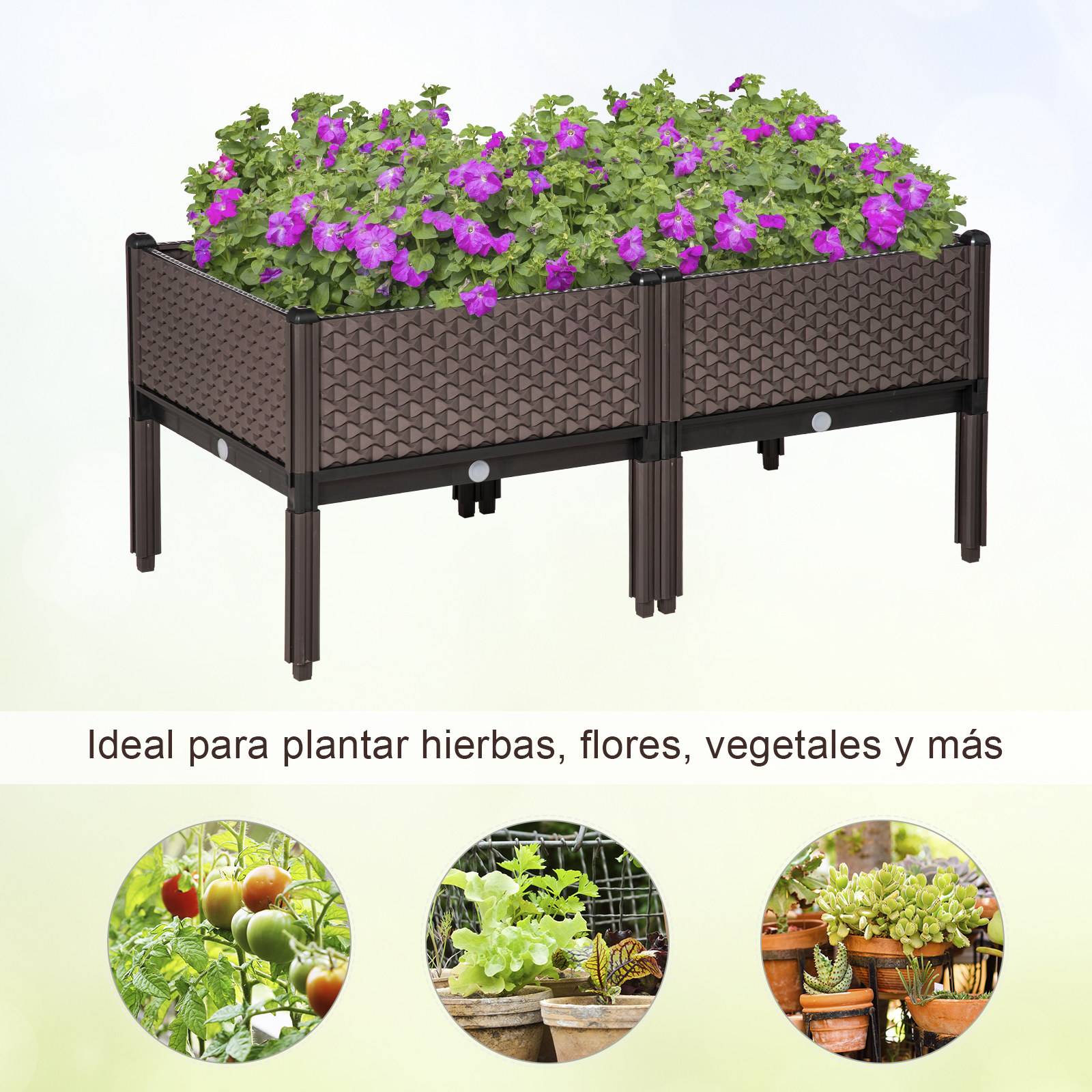 Ensemble de 2 jardinières d'extérieur carrées surélevées, combinaison libre, 50 x 50 x 46,5 cm, marron - Image 8