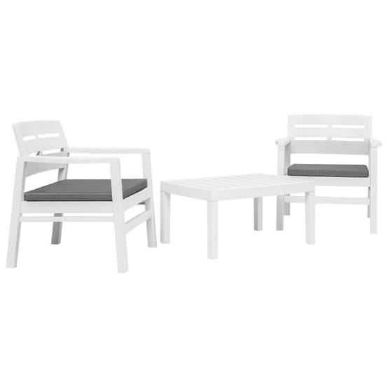 ComfortXL - Salon de Jardin 3 Pièces Plastique Résistant avec Coussins d'Assise pour Balcon et Terrasse Blanc – ComfortXL Outdoor Living - Image 1
