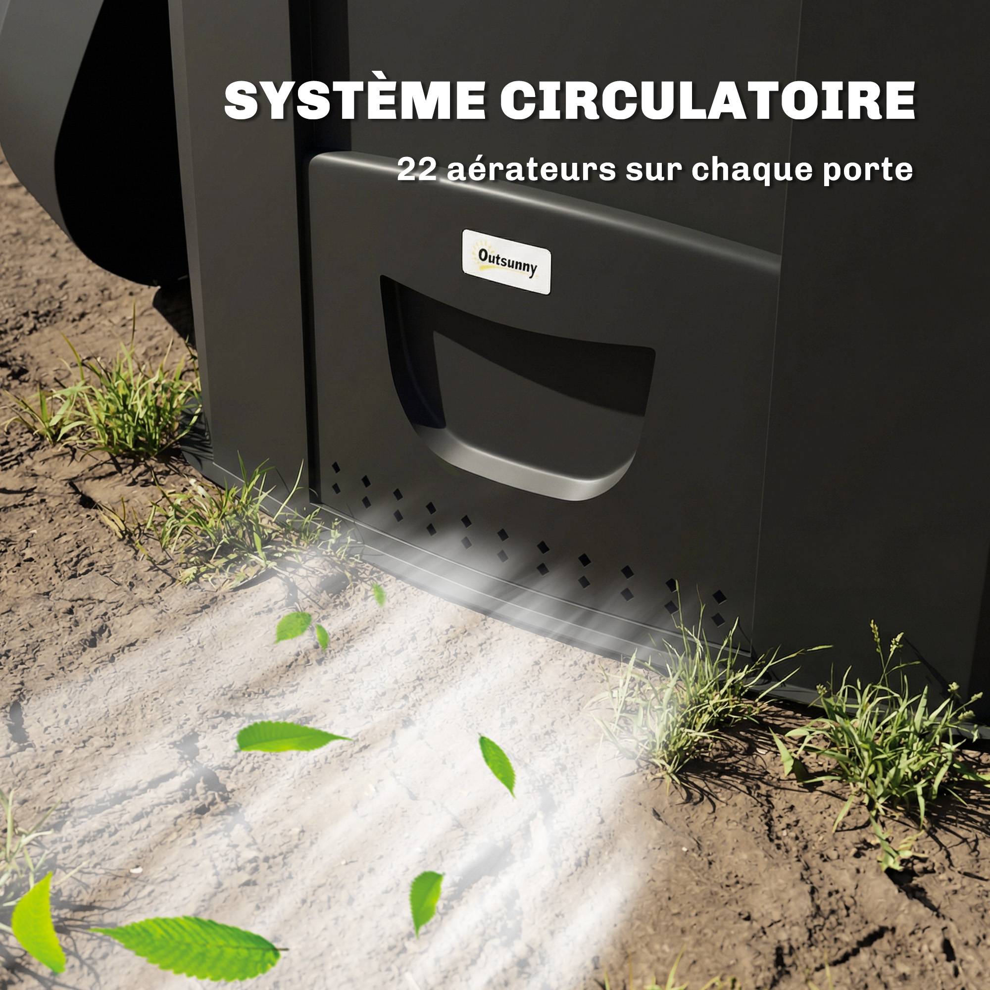 ComfortXL - Composteur de jardin PP 240 L noir 78 x 75 x 78 cm 3 trappes ventilé fond ouvert - ComfortXL Outdoor Living - Image 9