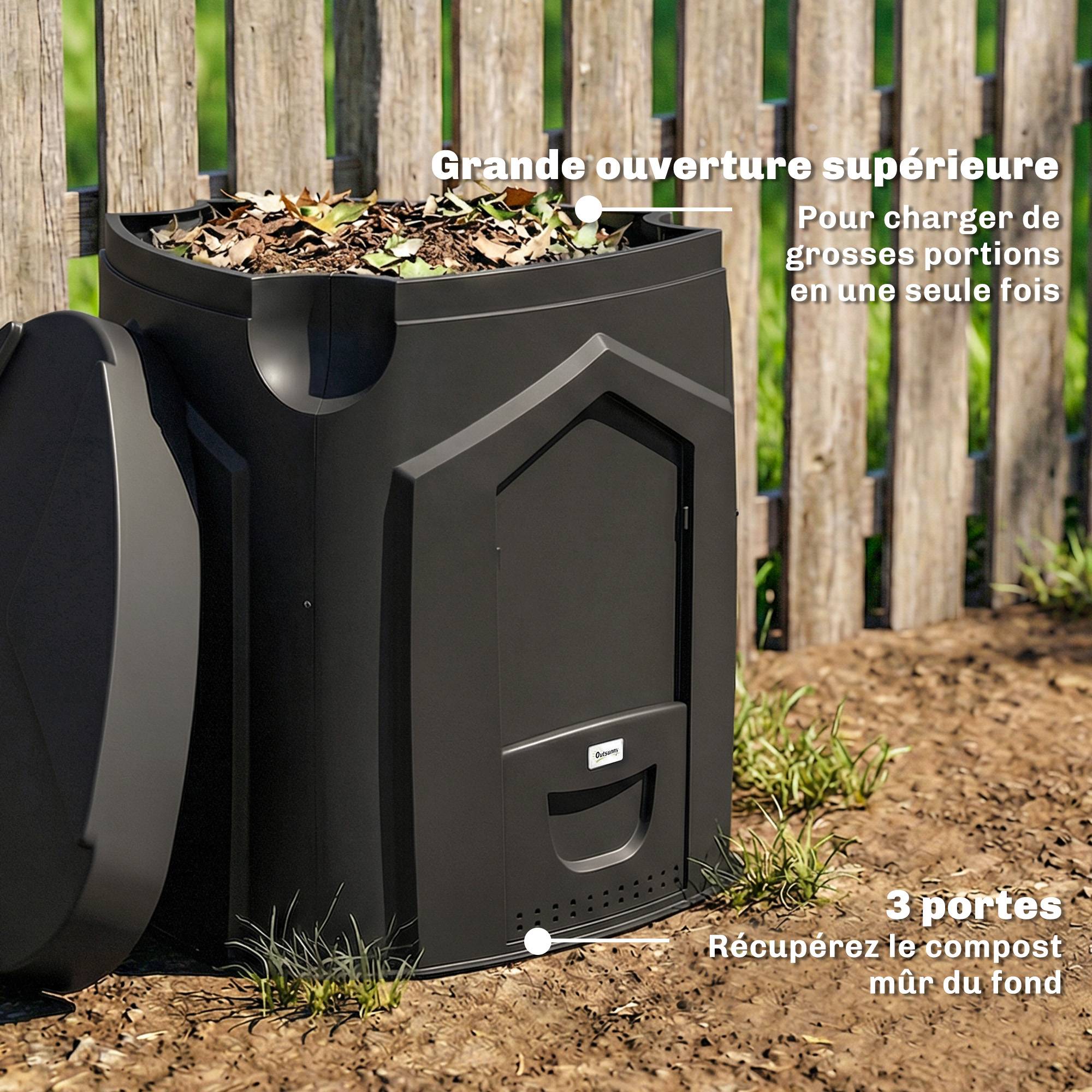 ComfortXL - Composteur de jardin PP 240 L noir 78 x 75 x 78 cm 3 trappes ventilé fond ouvert - ComfortXL Outdoor Living - Image 8
