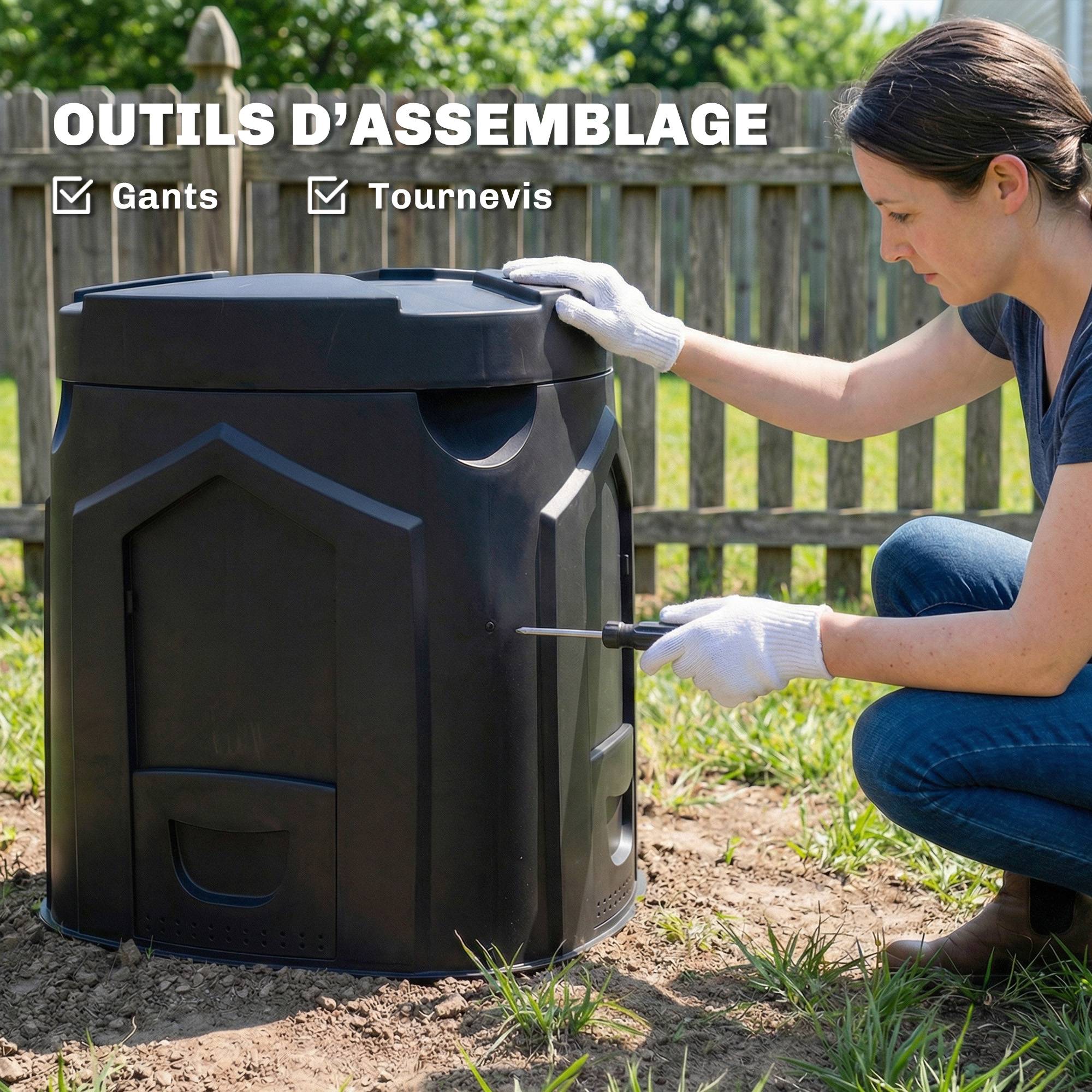ComfortXL - Composteur de jardin PP 240 L noir 78 x 75 x 78 cm 3 trappes ventilé fond ouvert - ComfortXL Outdoor Living - Image 10