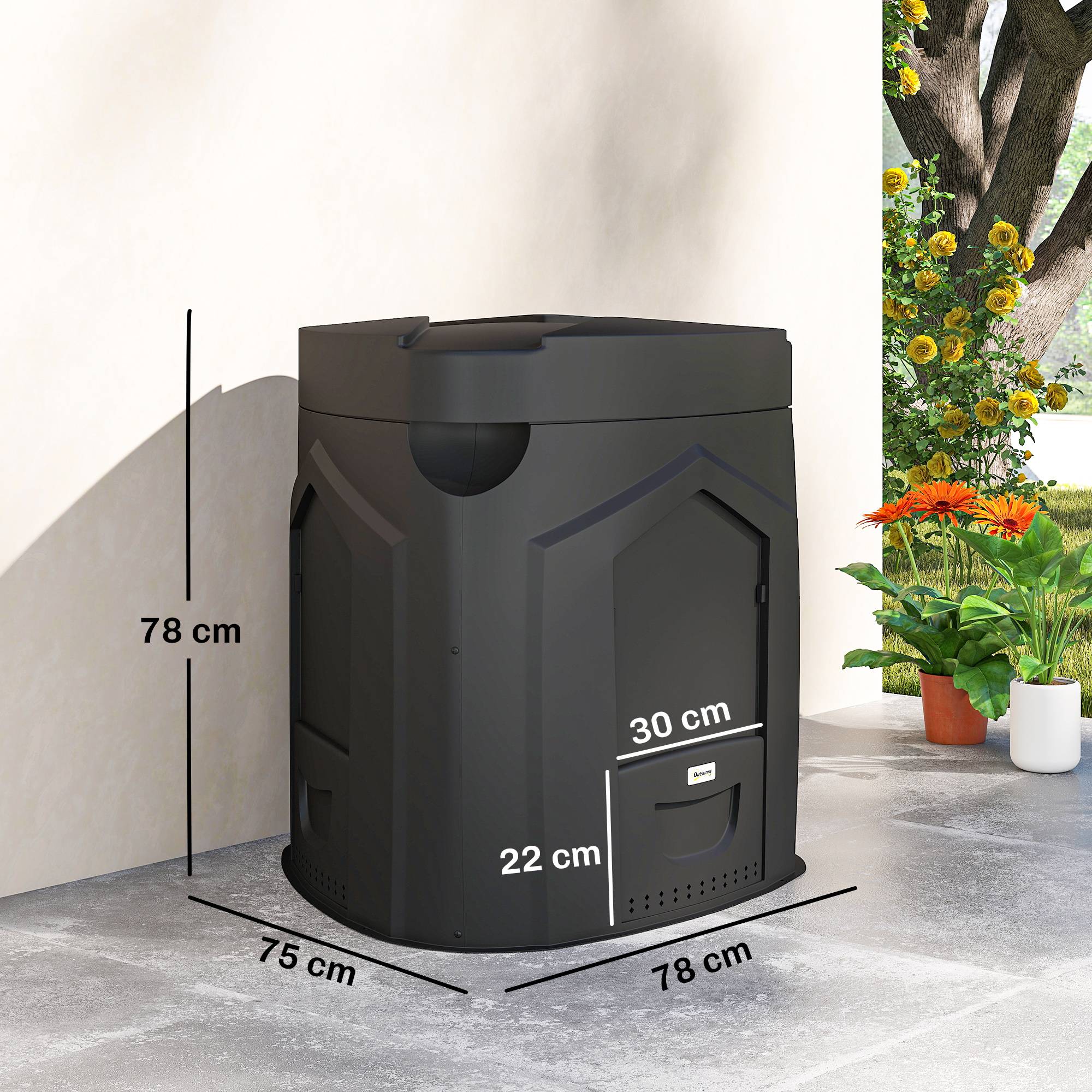 ComfortXL - Composteur de jardin PP 240 L noir 78 x 75 x 78 cm 3 trappes ventilé fond ouvert - ComfortXL Outdoor Living - Image 4