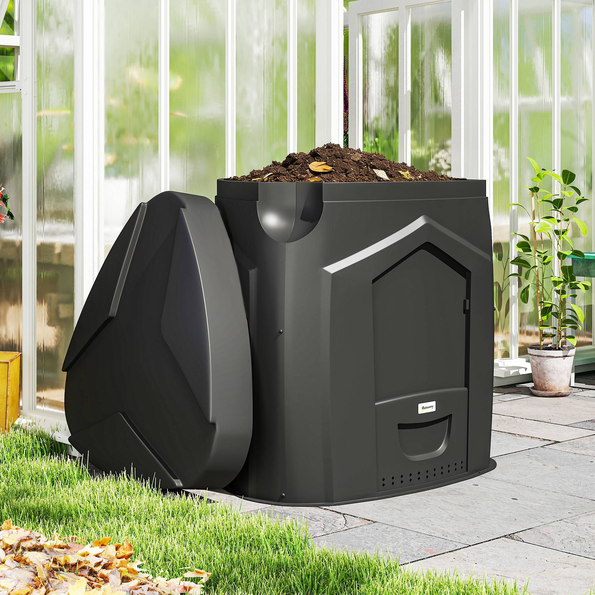 ComfortXL - Composteur de jardin PP 240 L noir 78 x 75 x 78 cm 3 trappes ventilé fond ouvert - ComfortXL Outdoor Living - Image 2