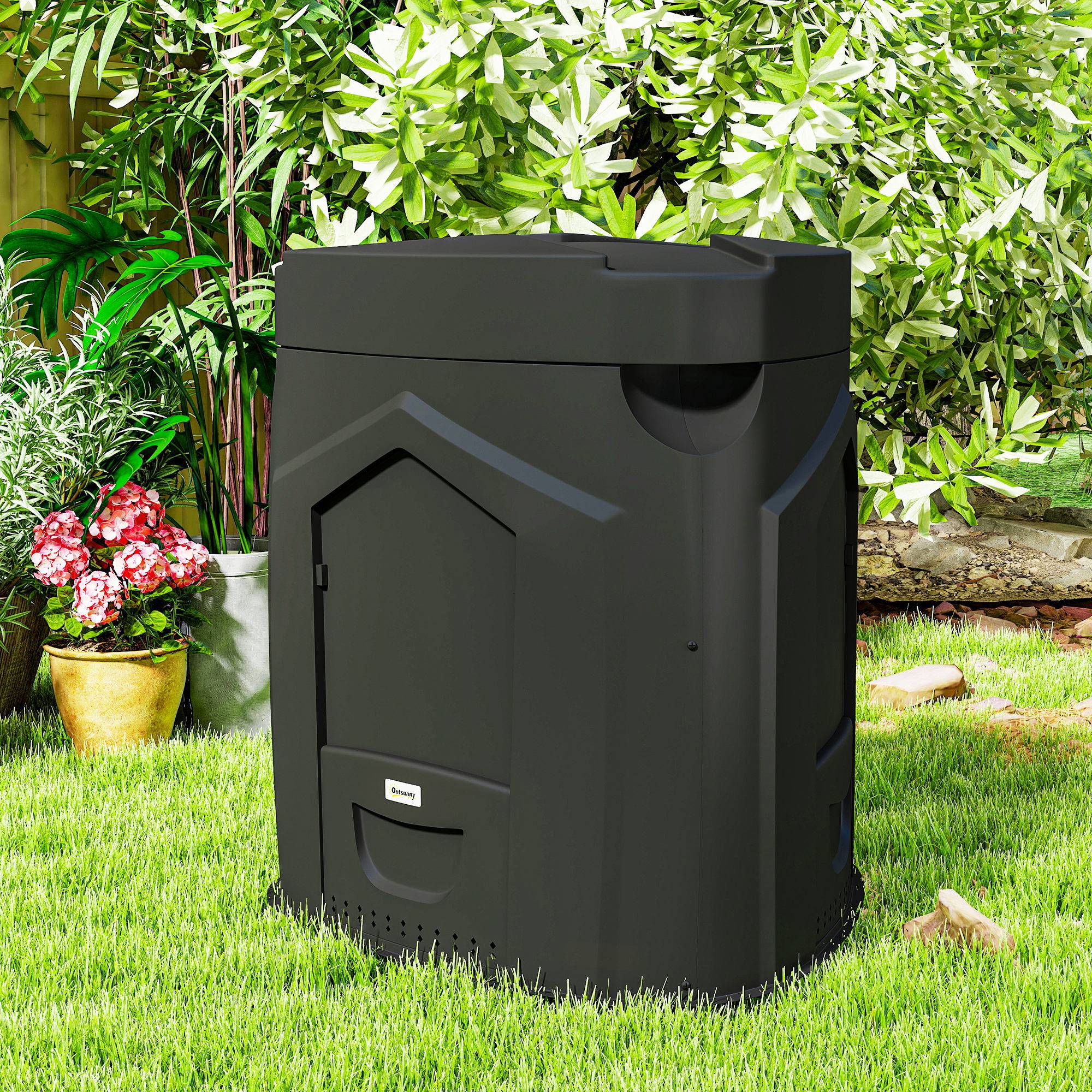 ComfortXL - Composteur de jardin PP 240 L noir 78 x 75 x 78 cm 3 trappes ventilé fond ouvert - ComfortXL Outdoor Living - Image 3