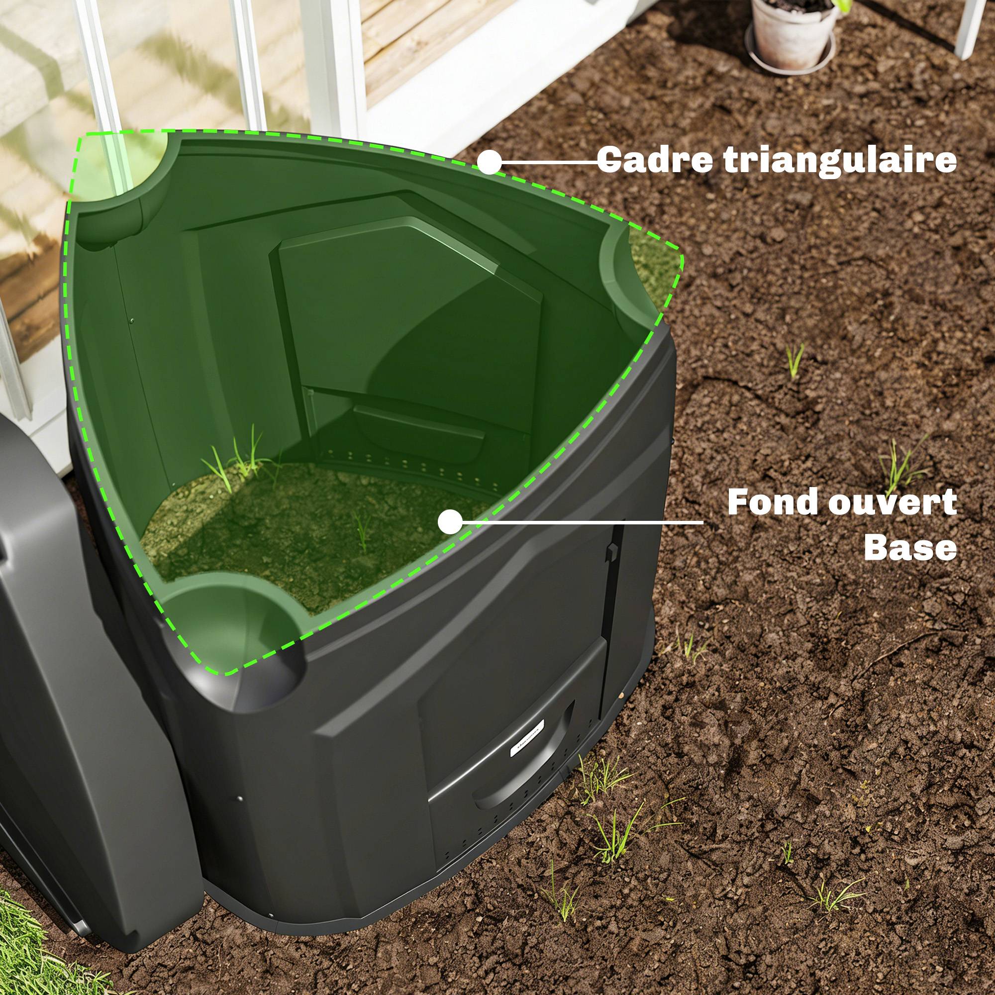 ComfortXL - Composteur de jardin PP 240 L noir 78 x 75 x 78 cm 3 trappes ventilé fond ouvert - ComfortXL Outdoor Living - Image 6