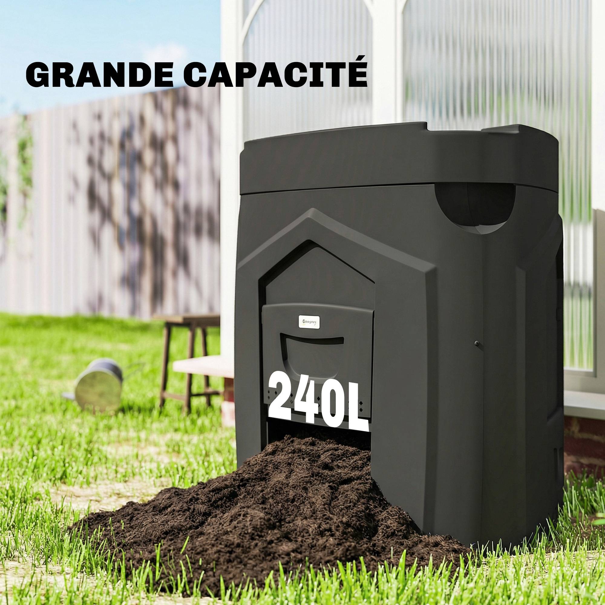 ComfortXL - Composteur de jardin PP 240 L noir 78 x 75 x 78 cm 3 trappes ventilé fond ouvert - ComfortXL Outdoor Living - Image 7