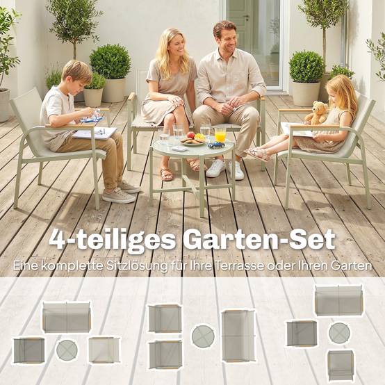 Ensemble salon de jardin métallique imperméable pour 4 personnes, canapé 2 places, 2 fauteuils et table, coloris vert - Image 4
