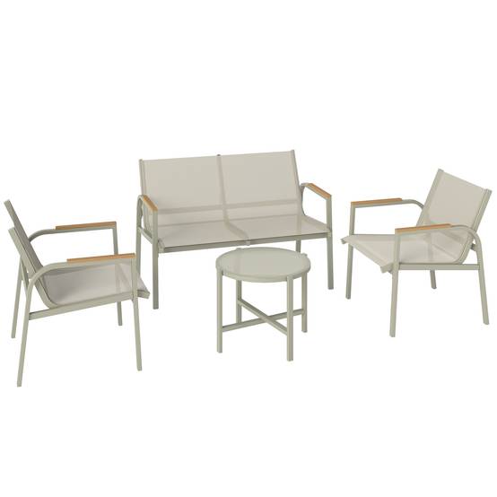 Ensemble salon de jardin métallique imperméable pour 4 personnes, canapé 2 places, 2 fauteuils et table, coloris vert - Image 1