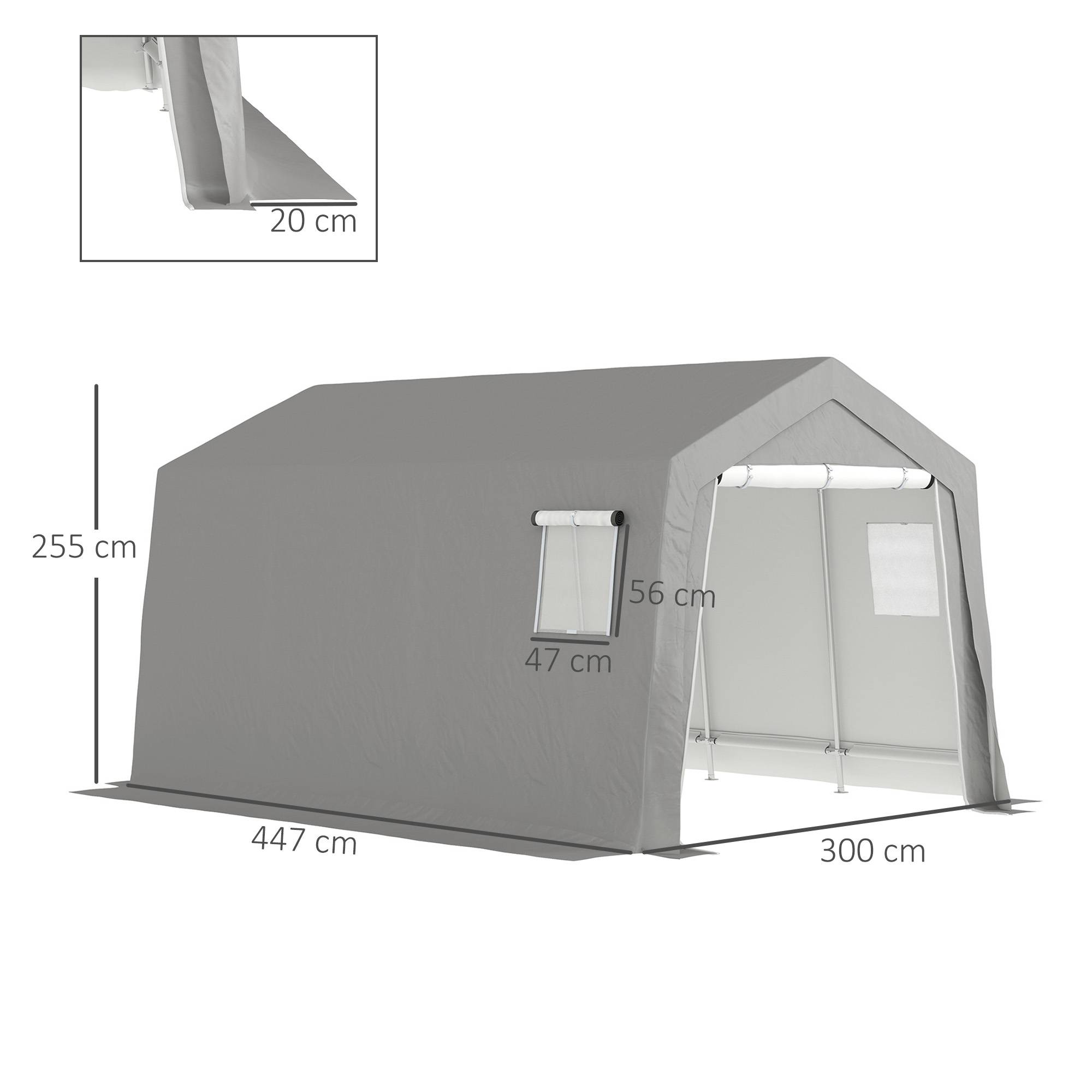 Abri de jardin étanche toit pente portes fenêtres 300x447x255 cm gris clair, abri extérieur rangement pratique - Image 5