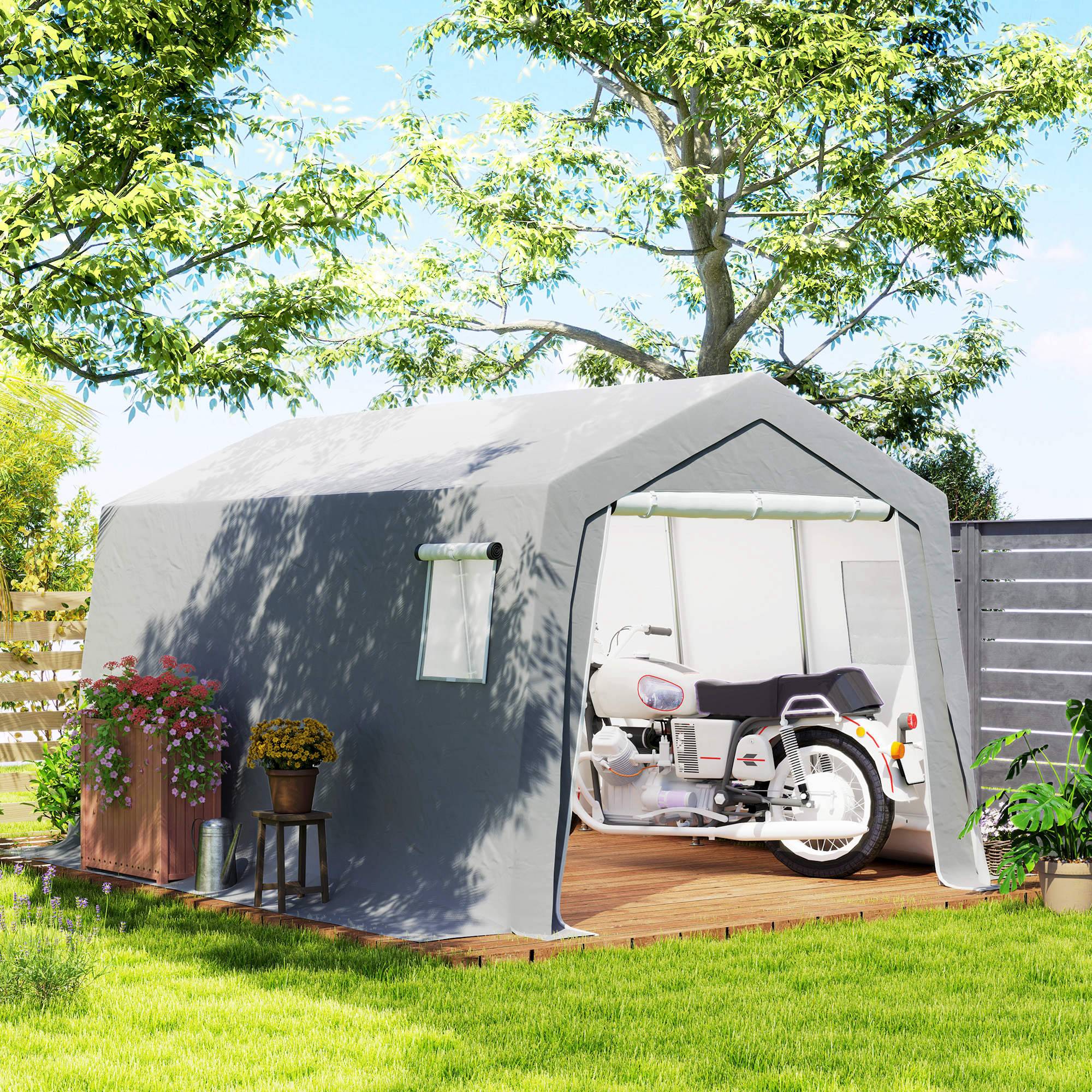 Abri de jardin étanche toit pente portes fenêtres 300x447x255 cm gris clair, abri extérieur rangement pratique - Image 4