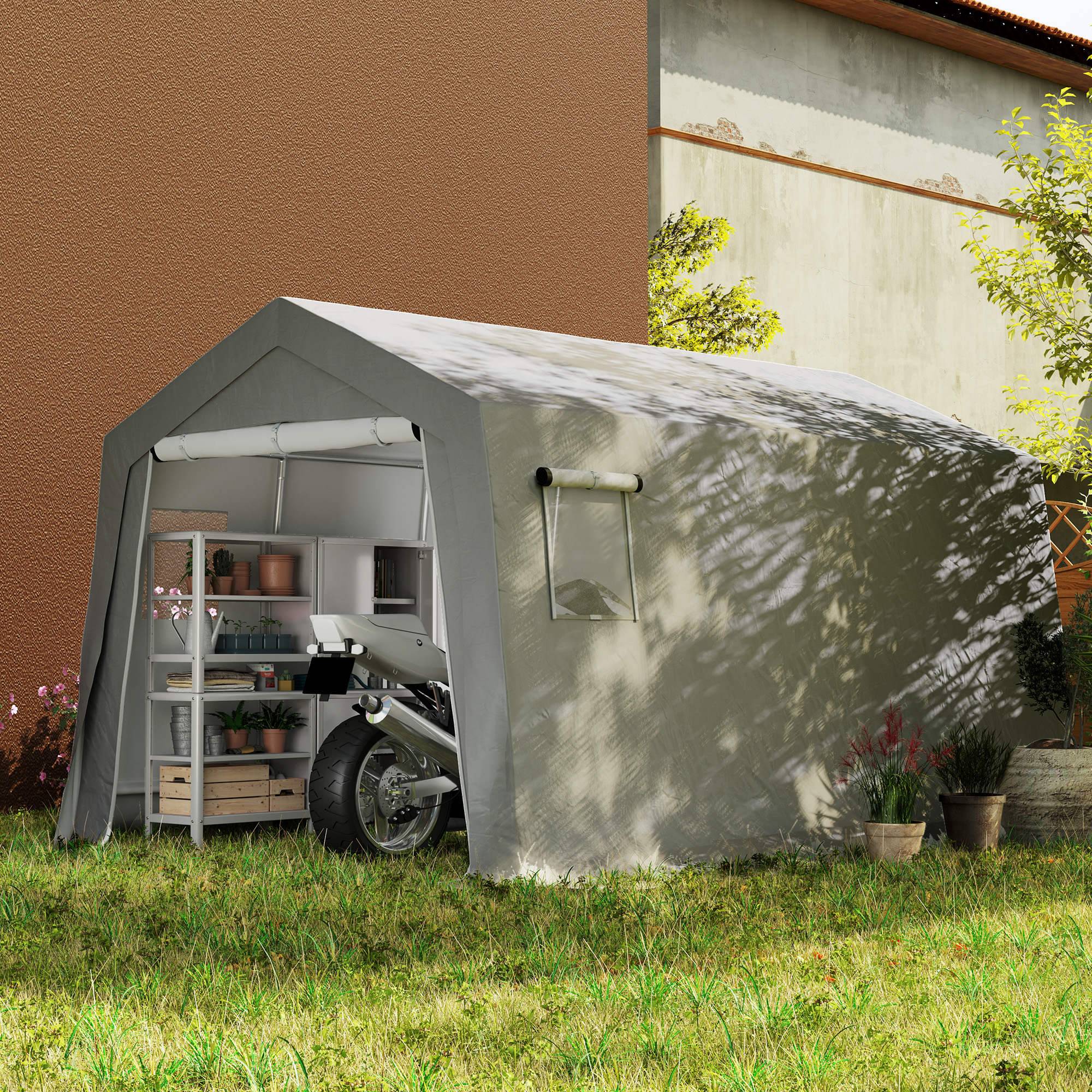 Abri de jardin étanche toit pente portes fenêtres 300x447x255 cm gris clair, abri extérieur rangement pratique - Image 3