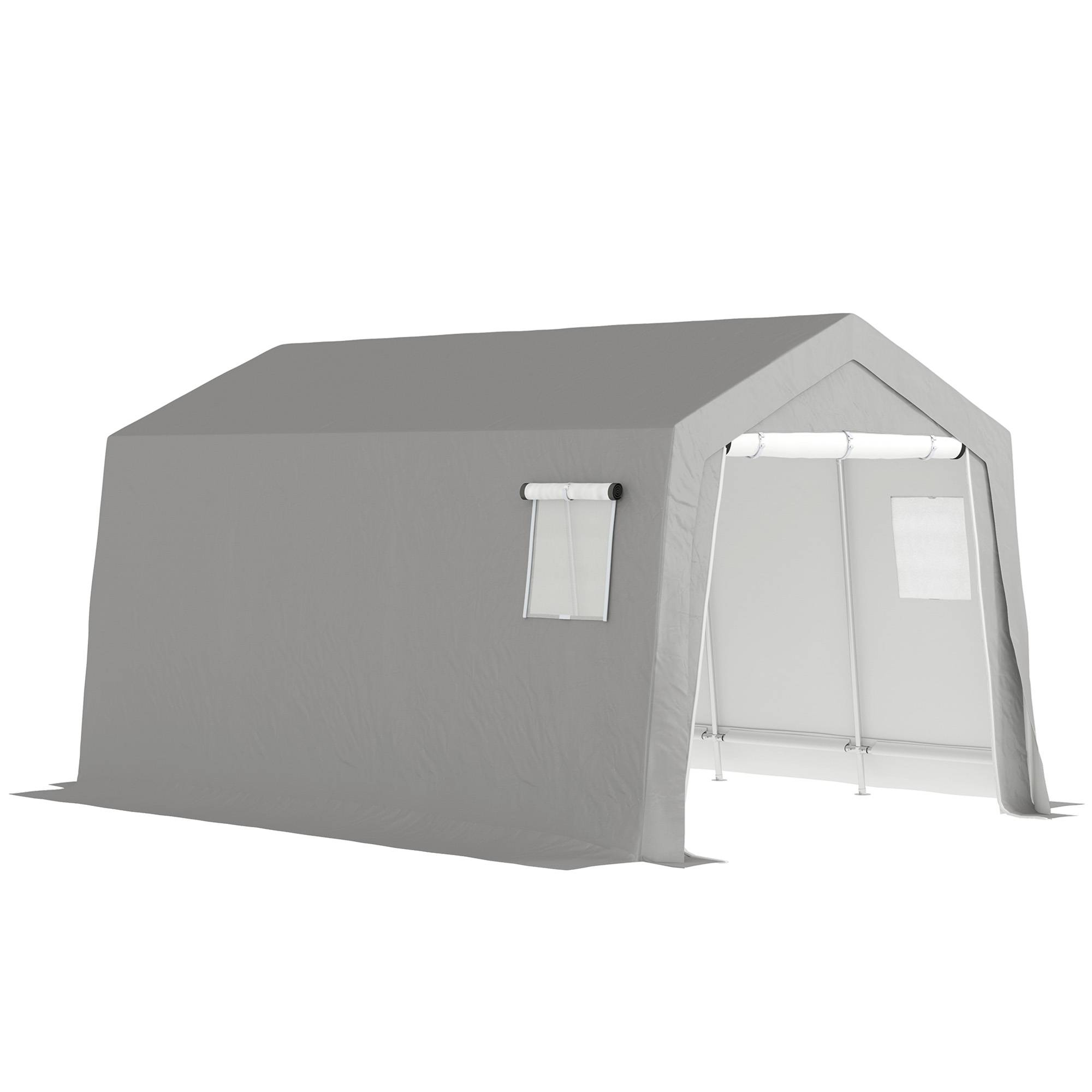 Abri de jardin étanche toit pente portes fenêtres 300x447x255 cm gris clair, abri extérieur rangement pratique - Image 1