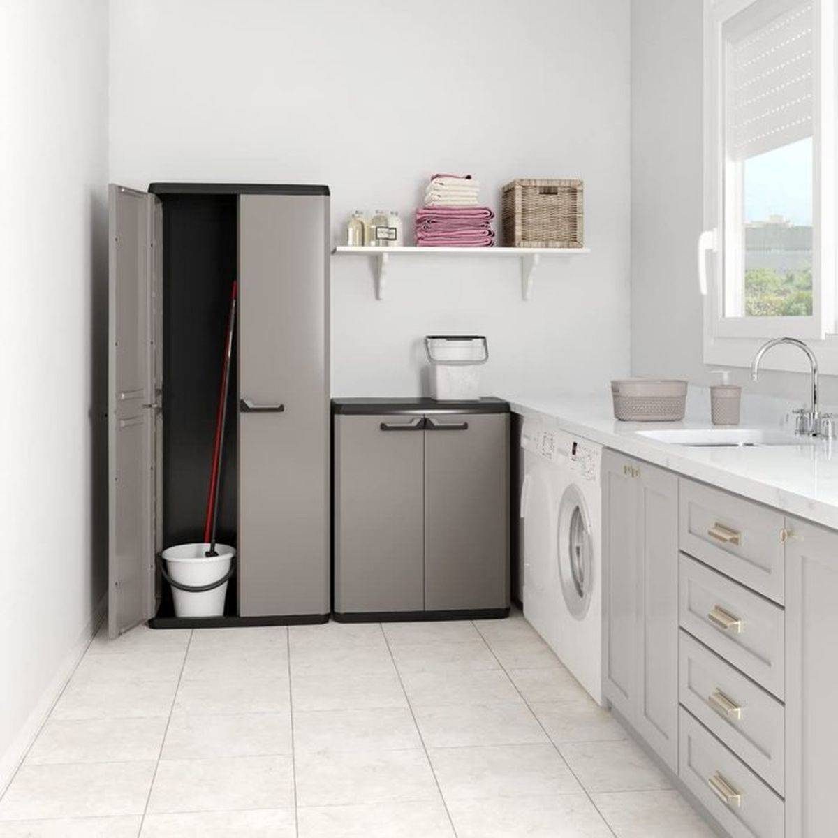 Keter - Armoire de rangement utilitaire Più avec 3 tablettes réglables, portes verrouillables - 68 x 39 x 166 cm - Keter - Image 5