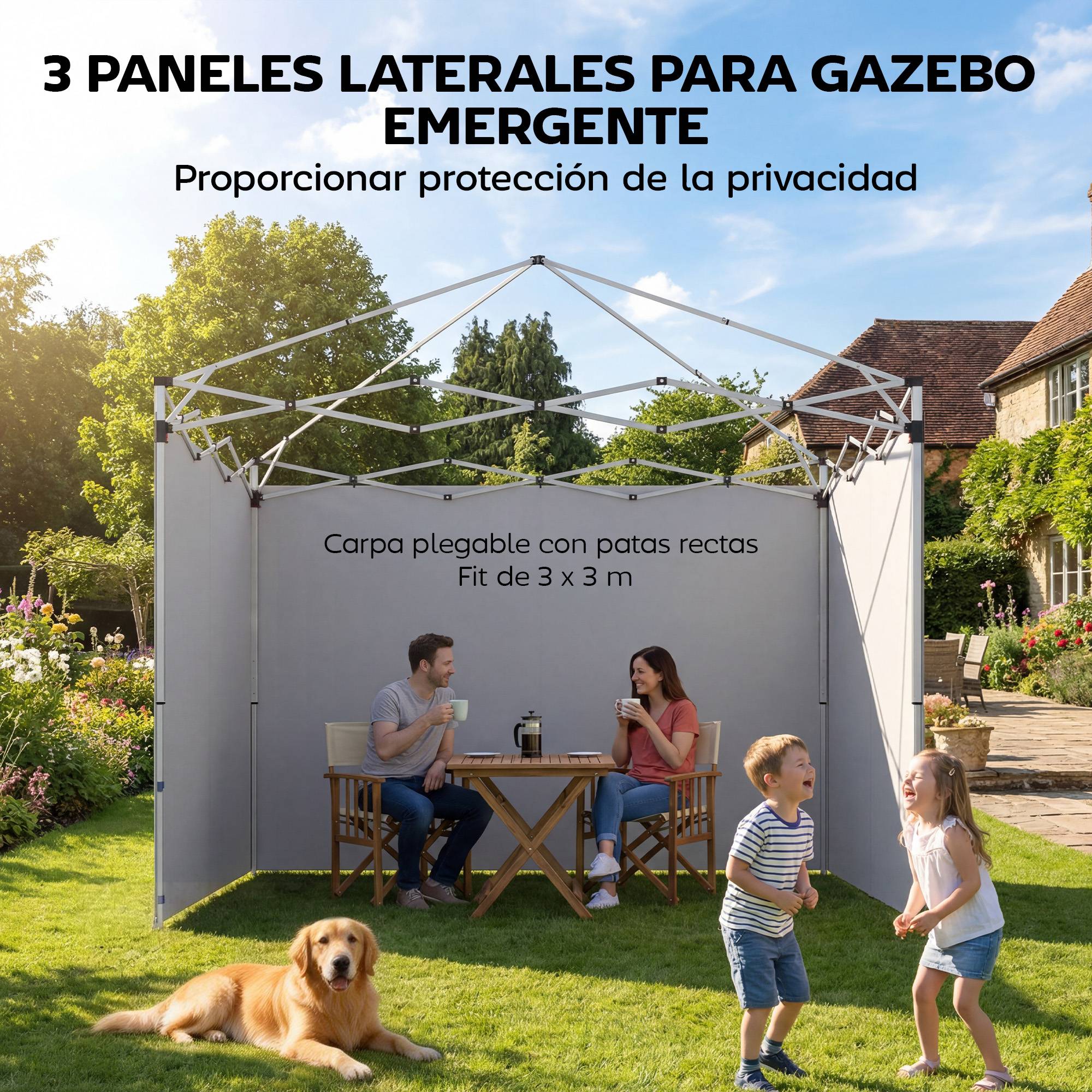 3 parois laterales pour tentes 3x3 m, 300x200 cm, parois de rechange en toile Oxford avec fermeture, bleu - Image 6