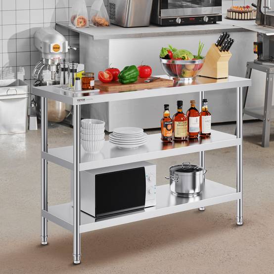 Vevor - VEVOR Station de travail cuisine métal 18x48x34 pouces, acier inoxydable, 2 étagères, surface durable. - Image 8