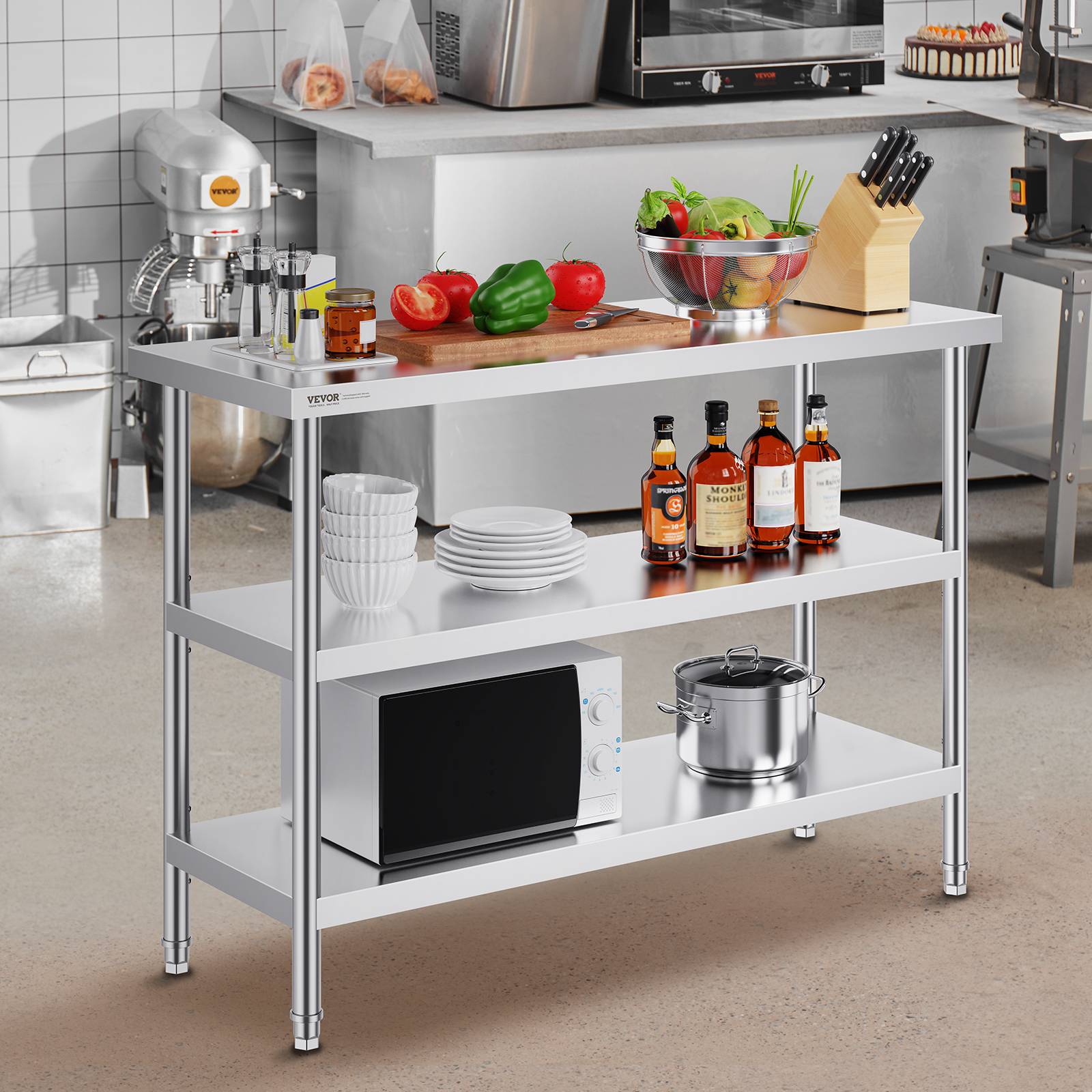 Vevor - VEVOR Station de travail cuisine métal 18x48x34 pouces, acier inoxydable, 2 étagères, surface durable. - Image 8