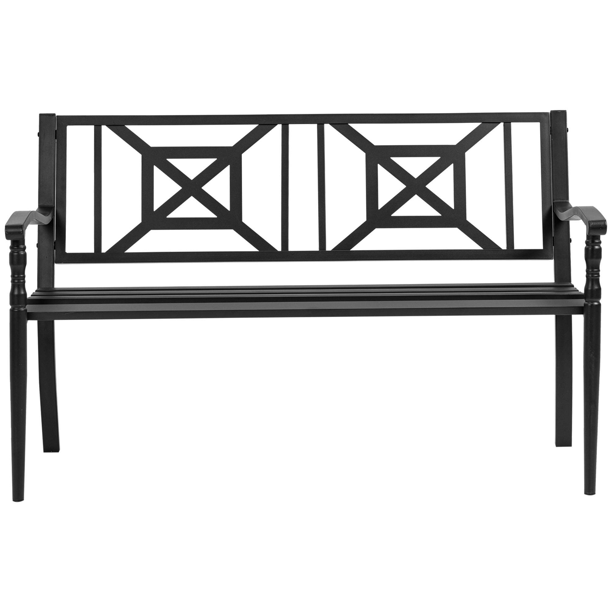 Sans Marque - Banc de jardin 2 places banquette extérieur terrasse patio dossier haut assise à lattes accoudoirs - Image 9