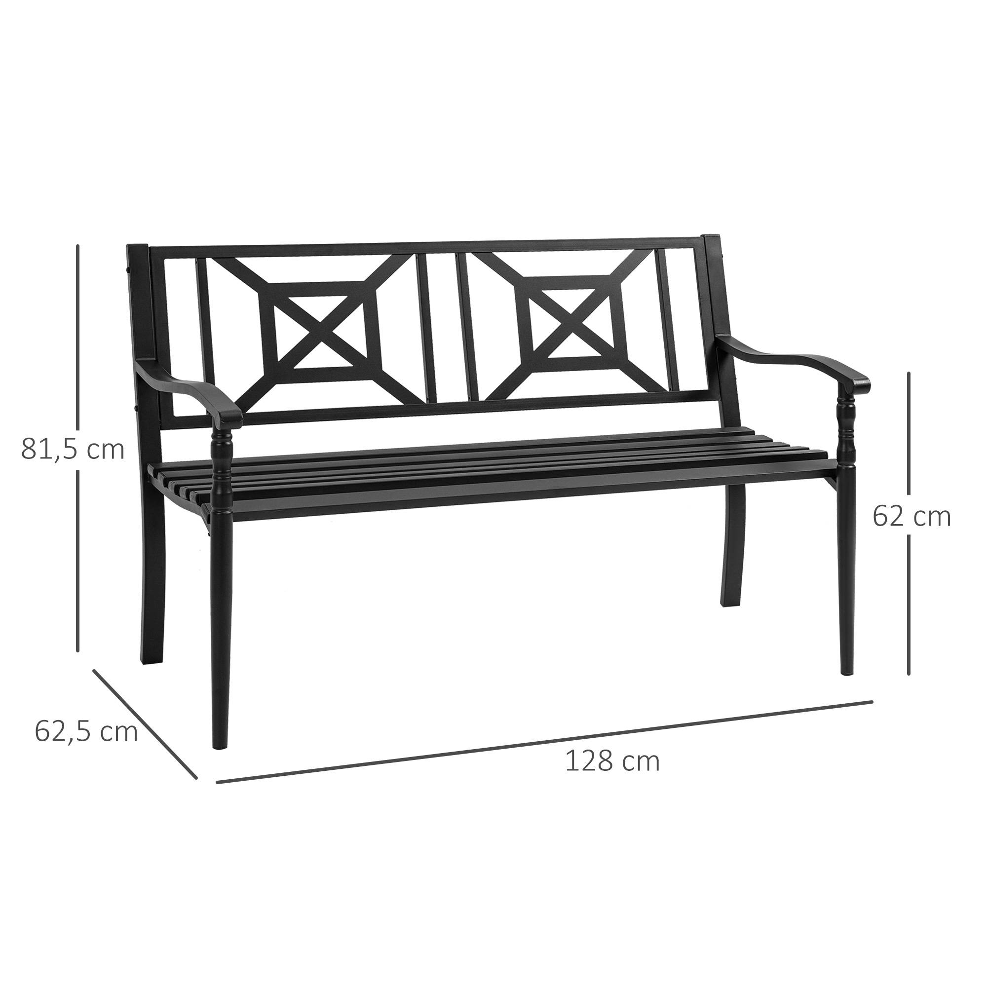 Sans Marque - Banc de jardin 2 places banquette extérieur terrasse patio dossier haut assise à lattes accoudoirs - Image 5