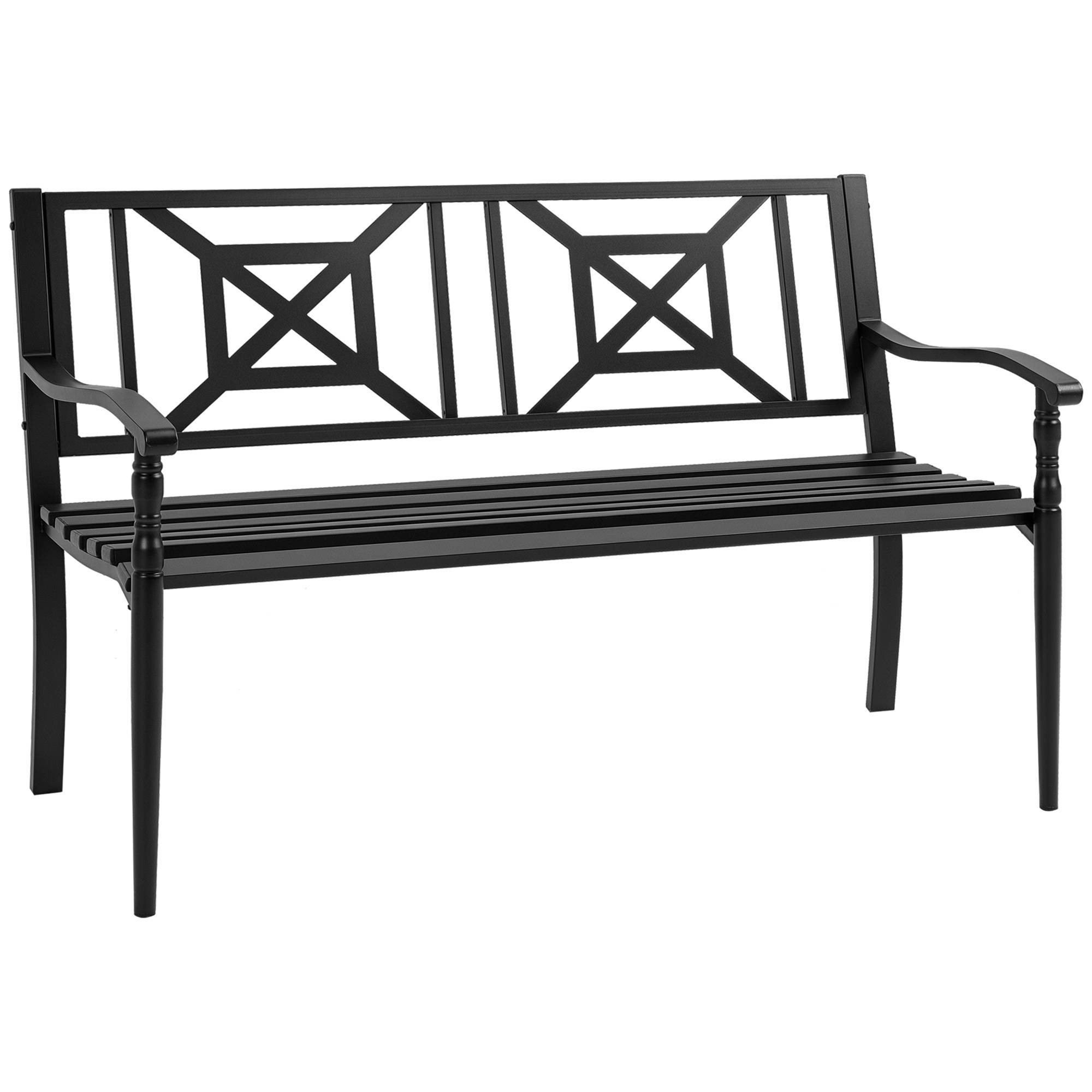 Sans Marque - Banc de jardin 2 places banquette extérieur terrasse patio dossier haut assise à lattes accoudoirs - Image 1