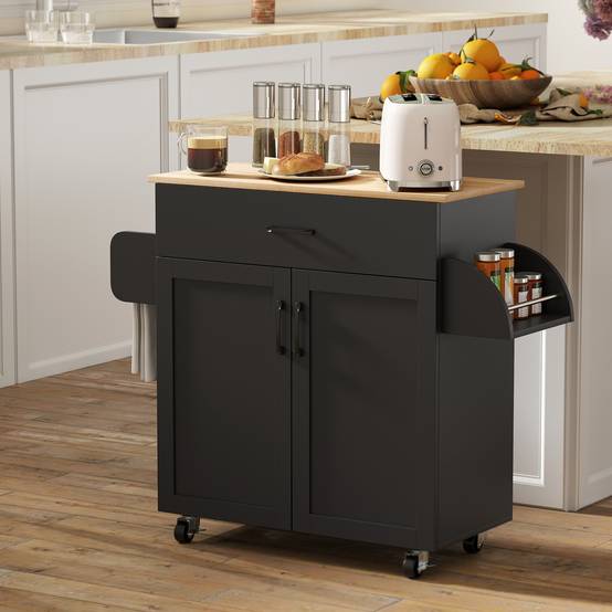 Dessert îlot de cuisine multi-rangements tiroirs placard 2 portes avec étagère réglable 105 x 36 x 85 cm noir - Image 4