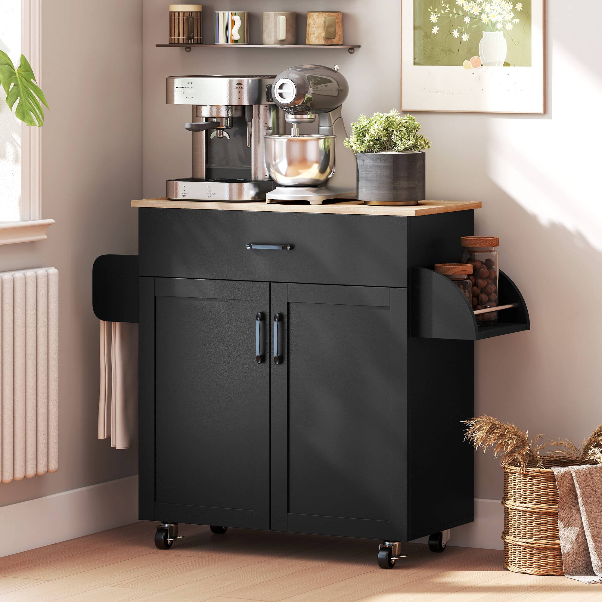 Dessert îlot de cuisine multi-rangements tiroirs placard 2 portes avec étagère réglable 105 x 36 x 85 cm noir - Image 10