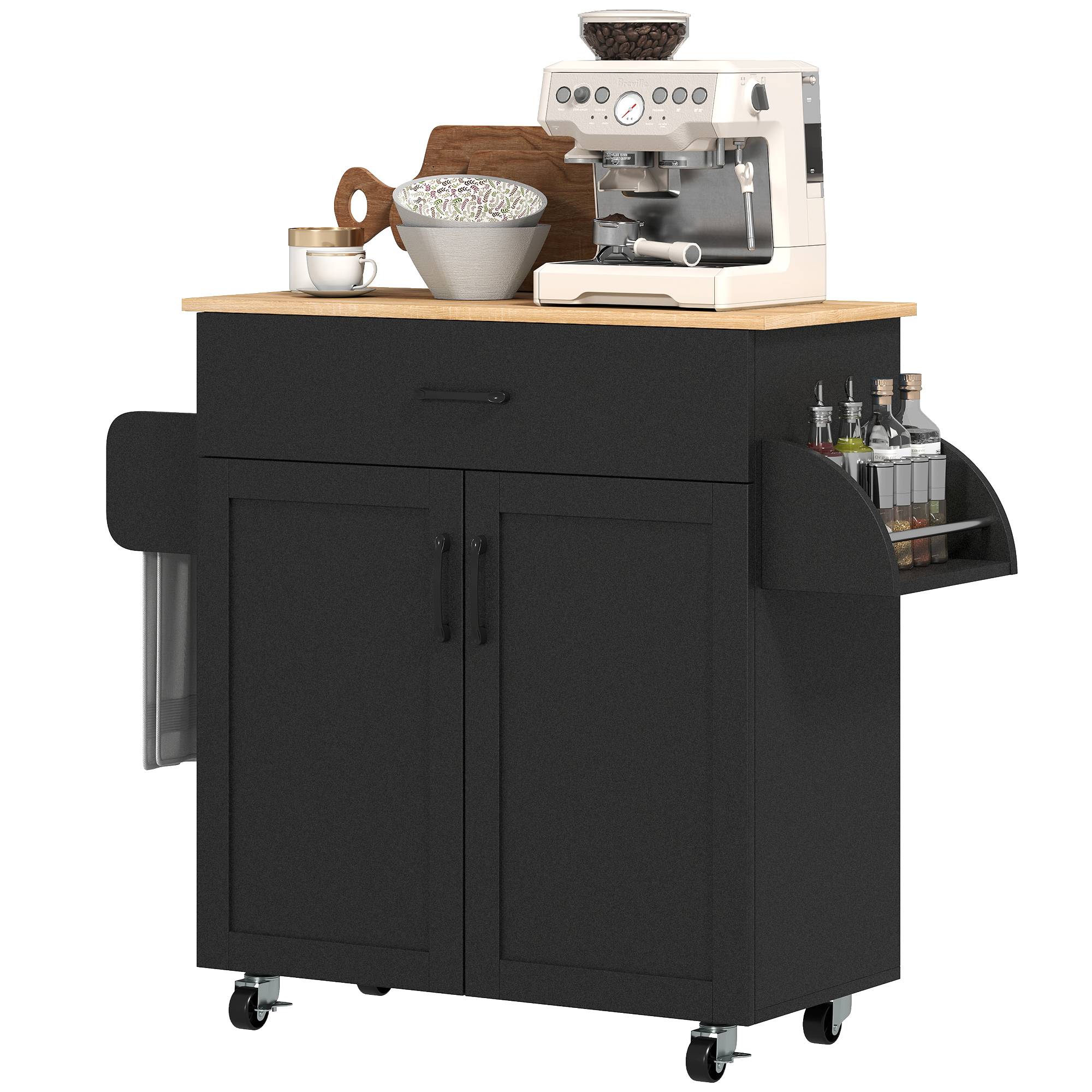 Dessert îlot de cuisine multi-rangements tiroirs placard 2 portes avec étagère réglable 105 x 36 x 85 cm noir - Image 2