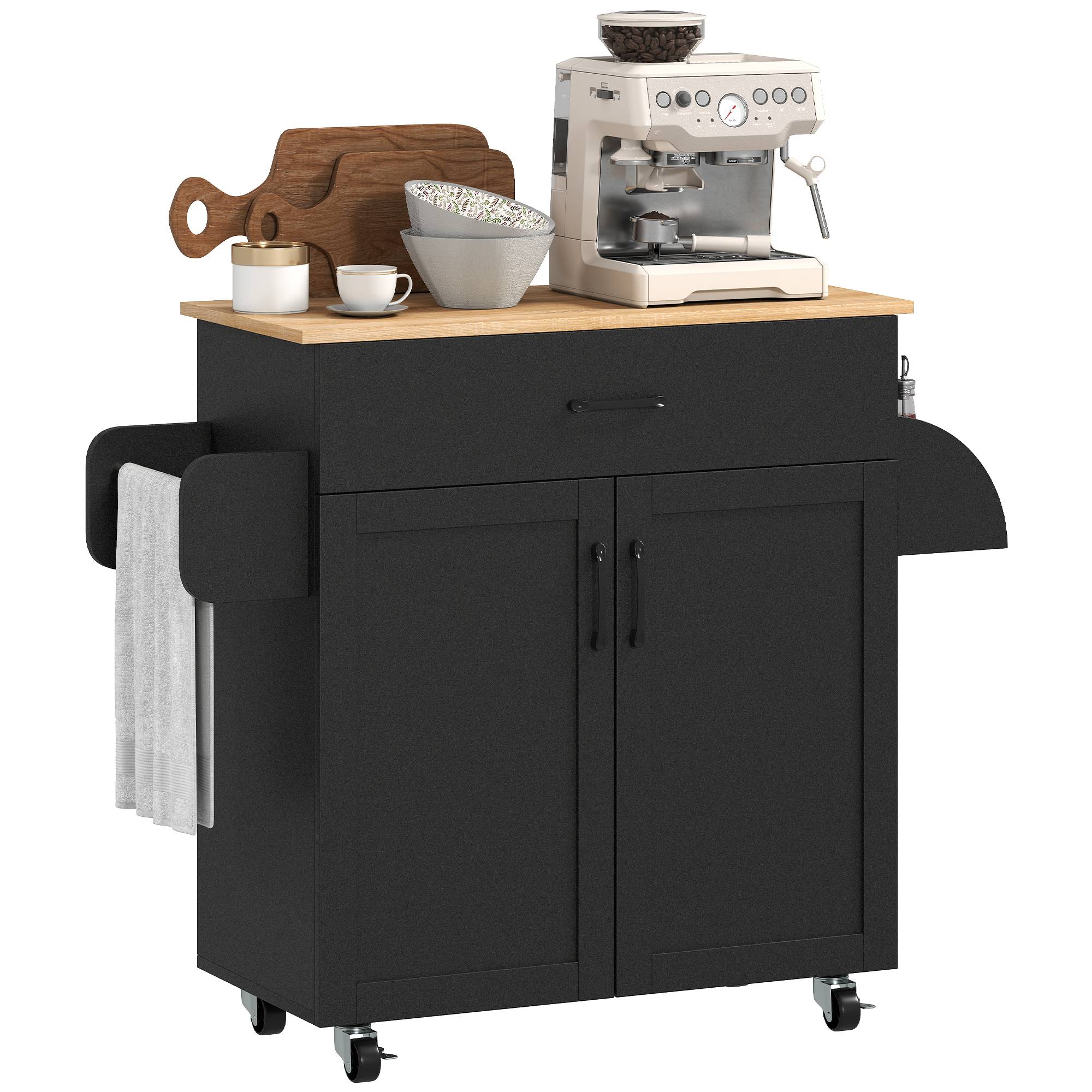 Dessert îlot de cuisine multi-rangements tiroirs placard 2 portes avec étagère réglable 105 x 36 x 85 cm noir