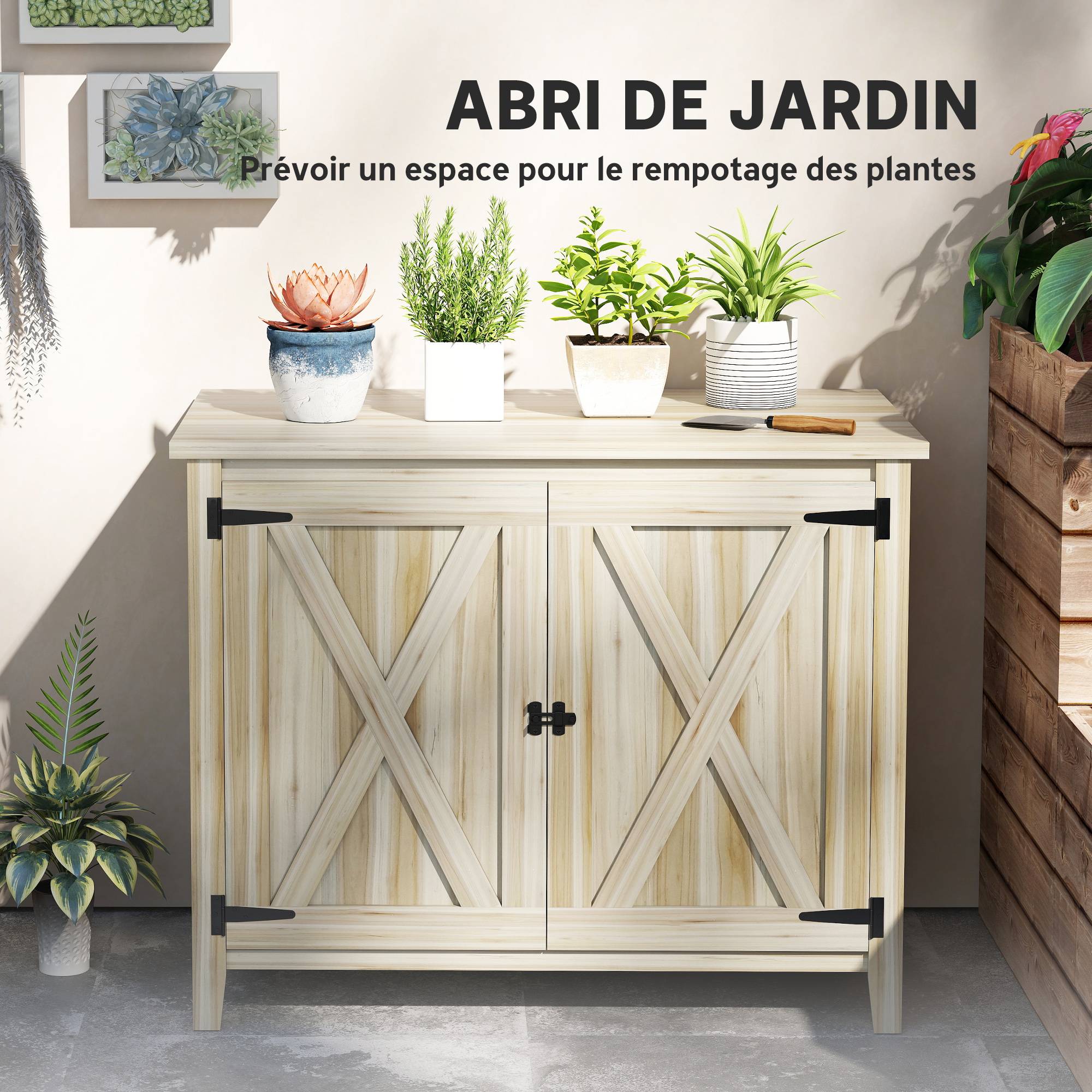 Armoire de jardin bois extérieur plateau rempotage étagère 110x60x88,5cm - ComfortXL Outdoor Living - Image 7