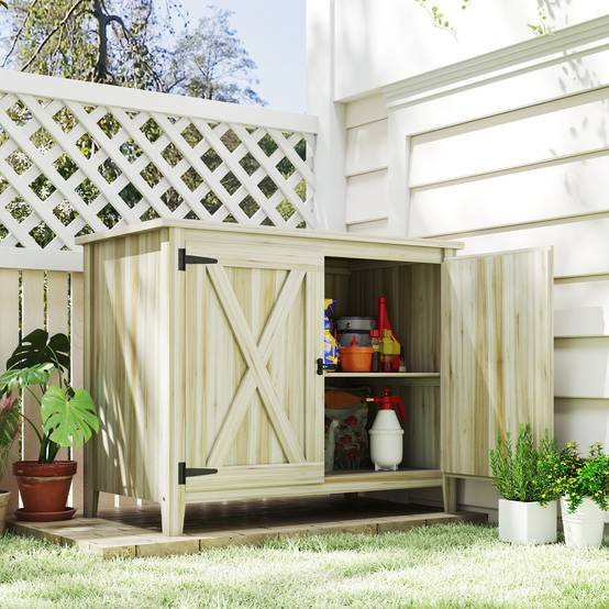 Armoire de jardin bois extérieur plateau rempotage étagère 110x60x88,5cm - ComfortXL Outdoor Living - Image 4